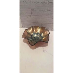 VTG marigold carnival glass ruffled bowl.